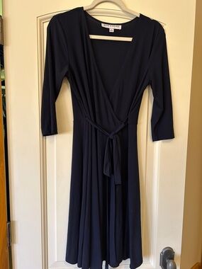 Emma & Michele Navy Wrap-Style Long Sleeve Dress